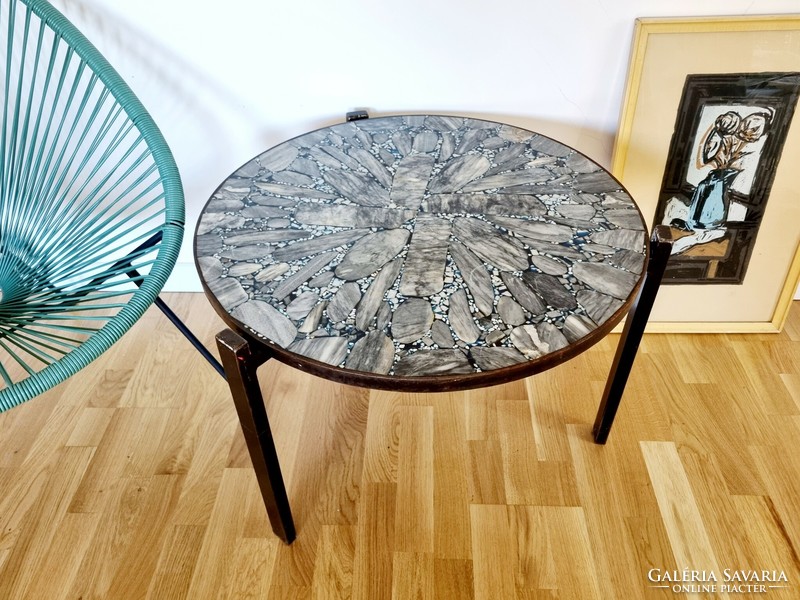 Retro wrought iron side table with marble top