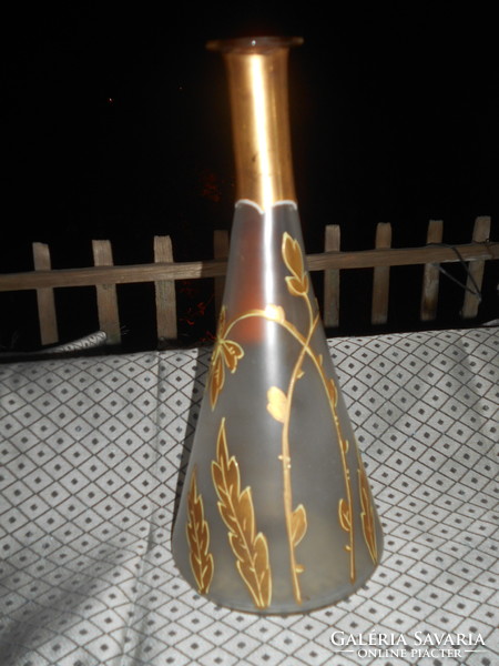 Antik  -kézzel festett arany mintával szecessziós hutaüveg  palack