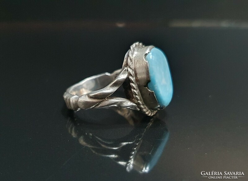 Handmade Iranian silver ring with turquoise stones