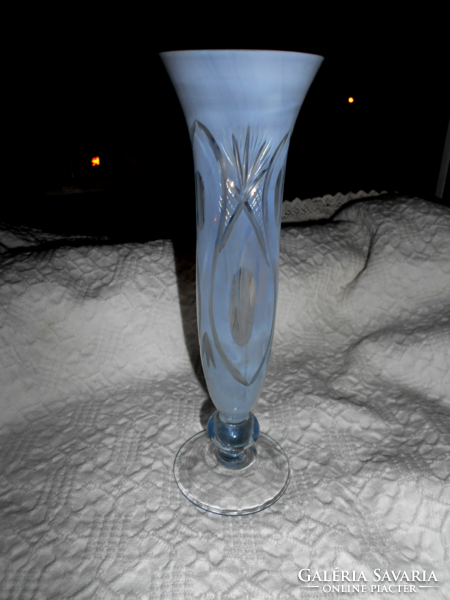 Handmade 2-layer (white and clear) polished glass slim vase 20.5 cm