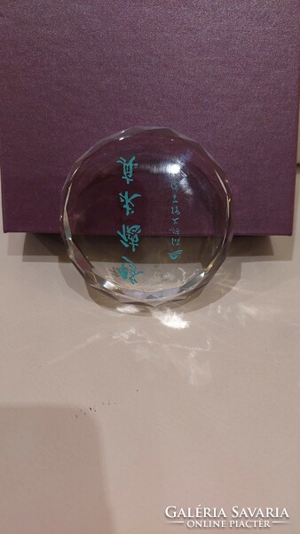Crystal paperweight with Chinese characters, souvenir