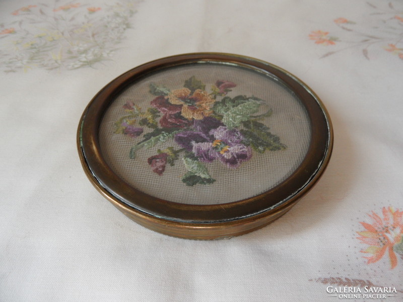 Antique, old tapestry-copper ashtray