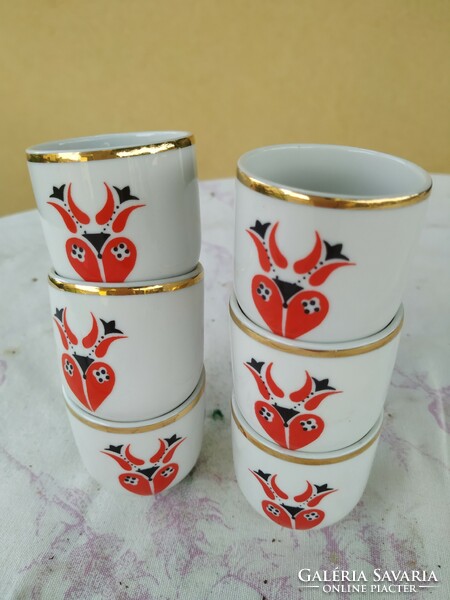 Hollóháza porcelain cup with folk pattern, small glass 6 pieces for sale!