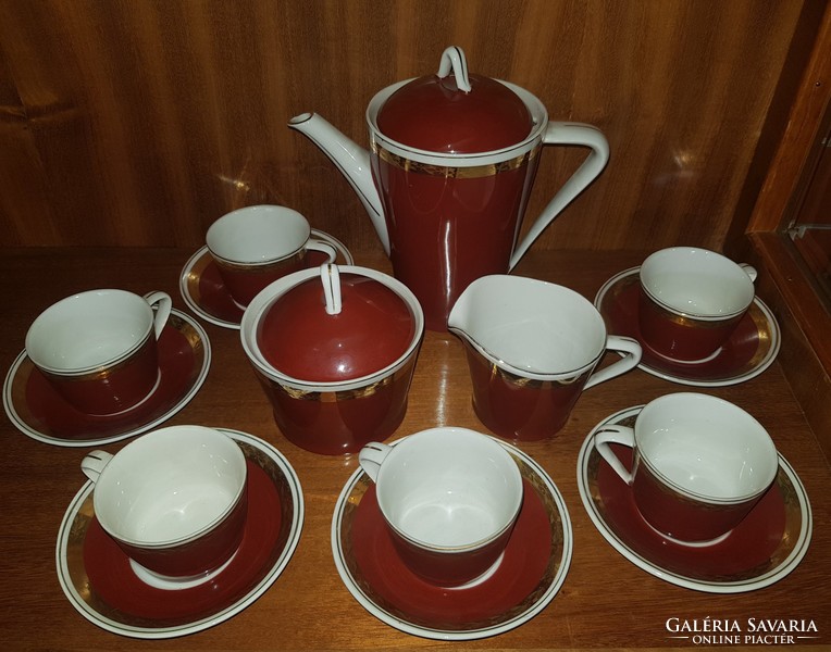 6-person porcelain mocha/coffee set + cigarette holder set made between Hollóházi (1949-1970)