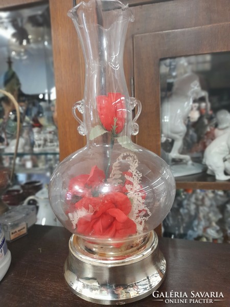 Retro lighting, musical, spinning rose bouquet table decoration, in a glass case.
