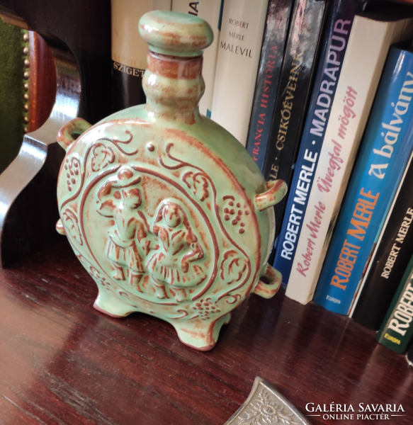 Spectacular drum pattern light green brown glazed ceramic water bottle