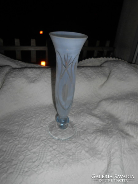Handmade 2-layer (white and clear) polished glass slim vase 20.5 cm