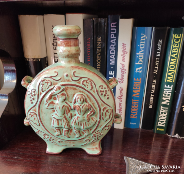 Spectacular drum pattern light green brown glazed ceramic water bottle