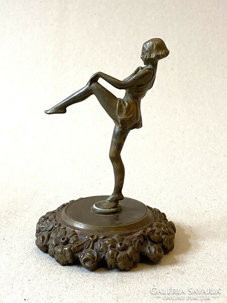 Dancing girl - art nouveau copper statue on a flower-decorated base 13.5 cm