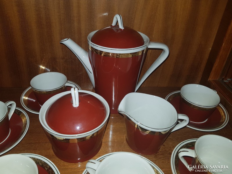 6-person porcelain mocha/coffee set + cigarette holder set made between Hollóházi (1949-1970)