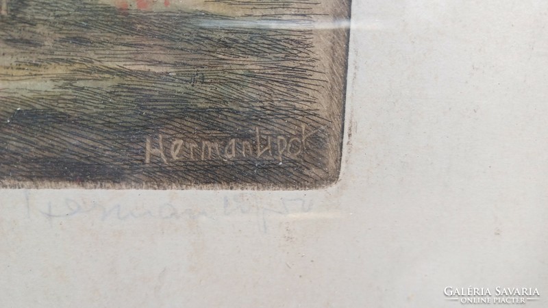 Herman látkèp lipót balaton, colored etching