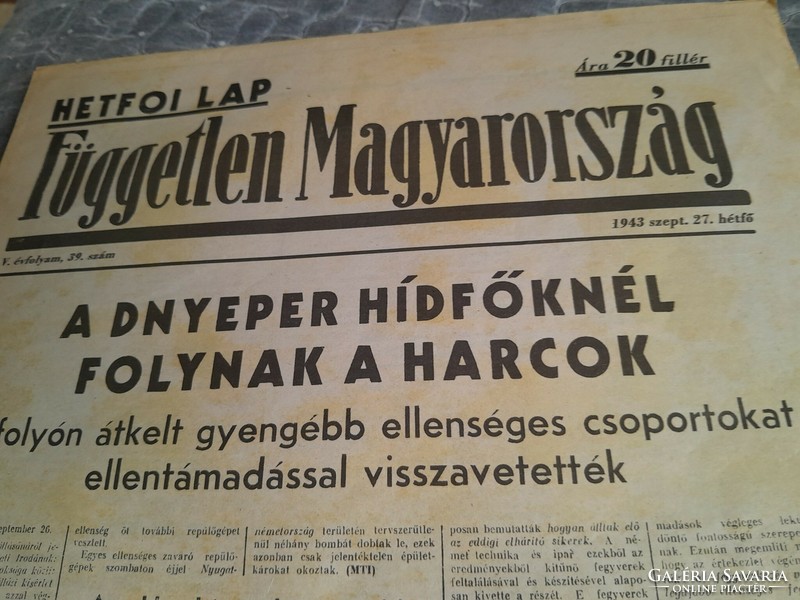 Antik  Független  Magyarország ujsag 1943 szept27
