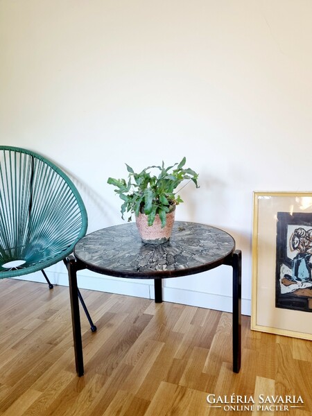 Retro wrought iron side table with marble top