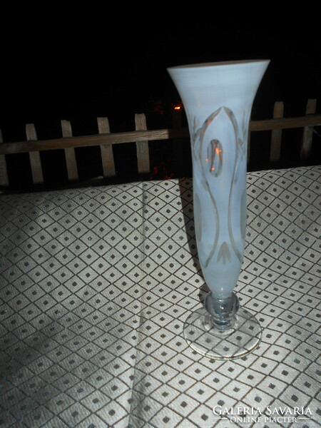 Handmade 2-layer (white and clear) polished glass slim vase 20.5 cm