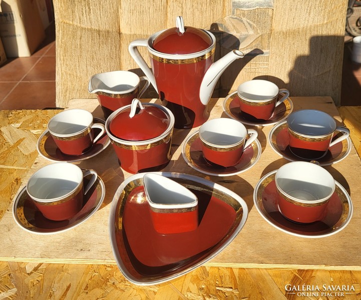 6-person porcelain mocha/coffee set + cigarette holder set made between Hollóházi (1949-1970)