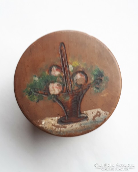 Antique wooden painted, burnt jewelry box