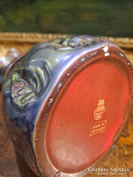 Original Eosin Zsolnay labrador glaze vase with leaves around 1930