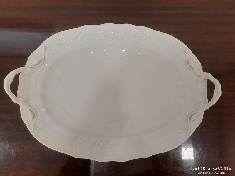 White Herend porcelain cake serving plate with handles