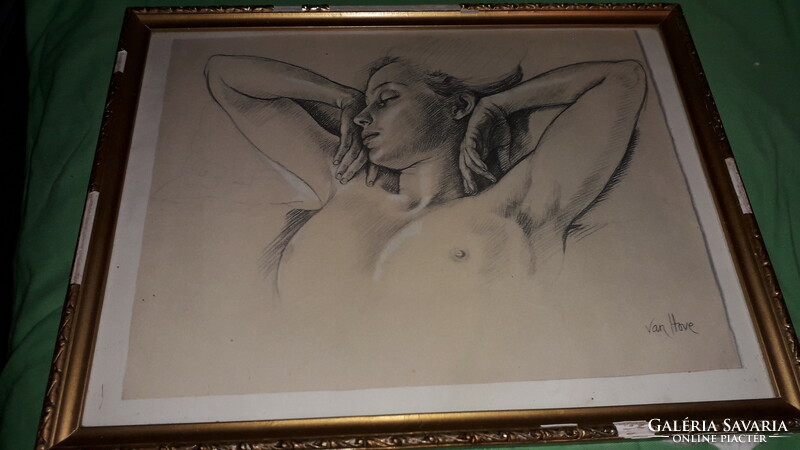 Francine Van Hove (1942. május 5. –) kortárs francia festő remeke Női akt 36 x 26 cm a képek szerint
