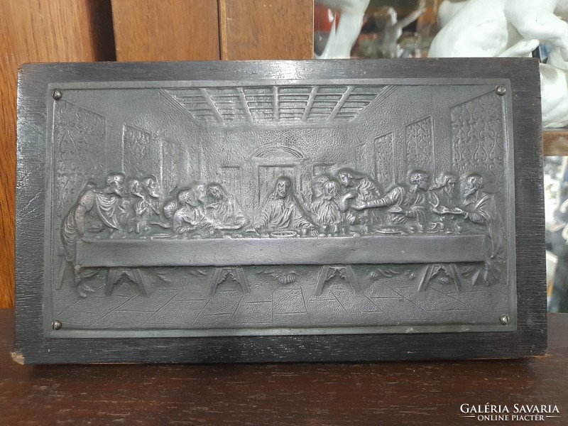 Régi Alpakka Fém Utolsó Vacsora Egyházi Szentkép Relief Kép.