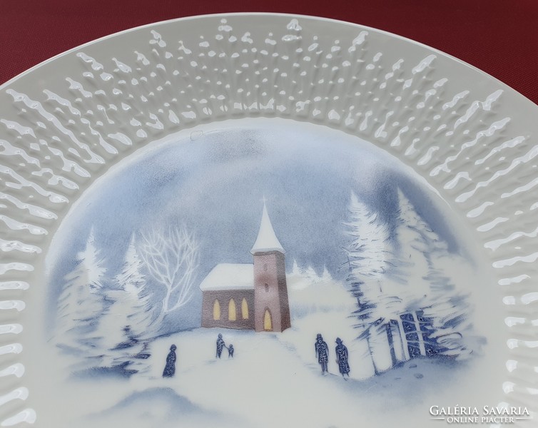 Lorenz Hutschenreuther német porcelán karácsonyi tál tányér téli táj templom