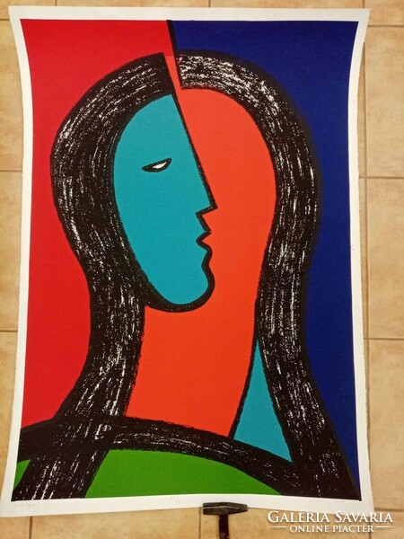 (K) János aknay's large screen print 78x106 cm painting angel with frame