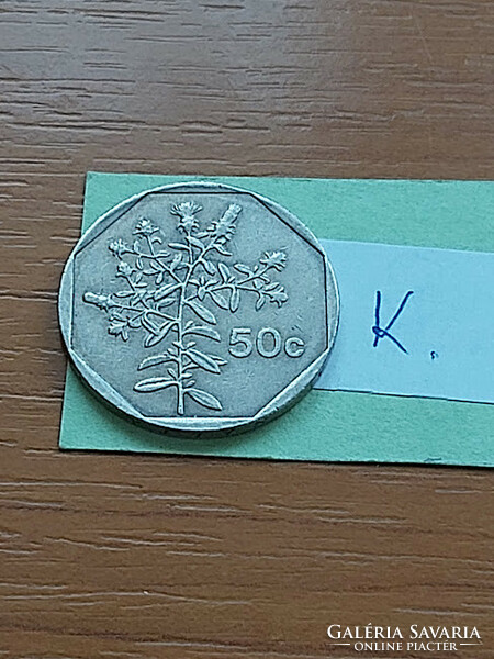 MÁLTA 50 CENT 1992 Küllőrojt (Fleabane) virág,CÍMER, Réz-nikkel #K