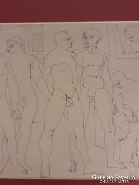 Vinkler laszló nudes ink drawing framed behind glass