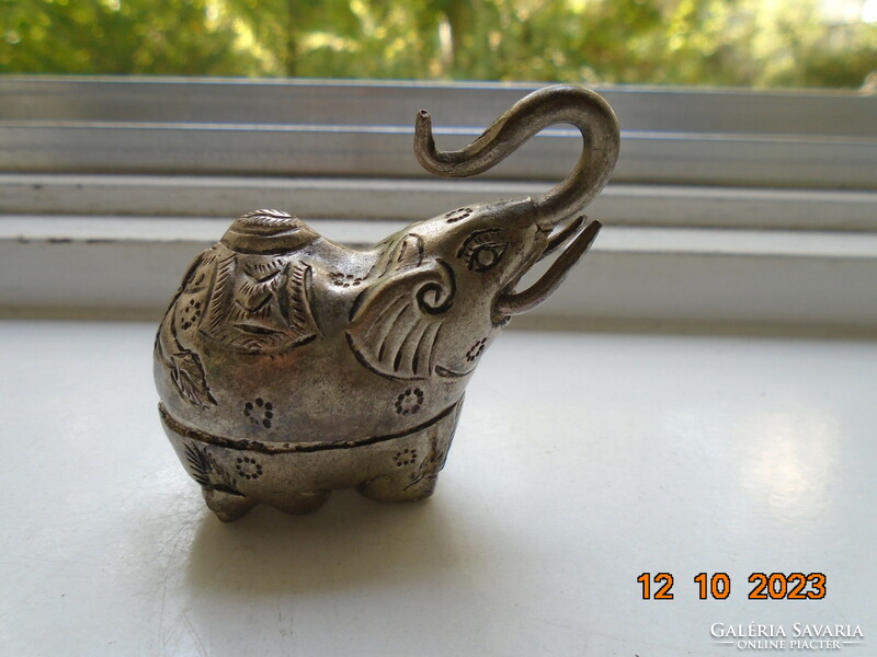 Antique Khmer (Cambodia), elephant-shaped silver betel holder