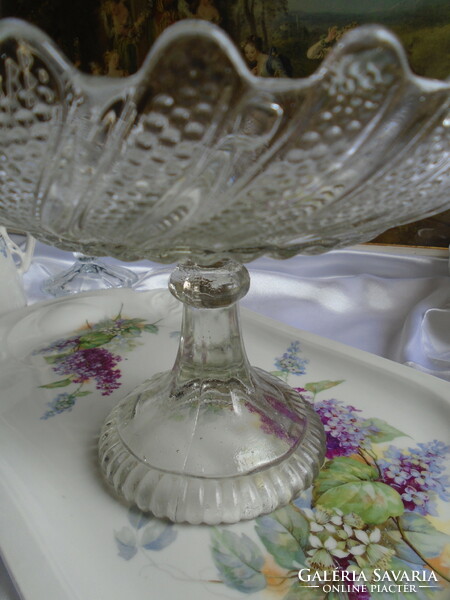 Glass bowl with base, centerpiece, serving tray.