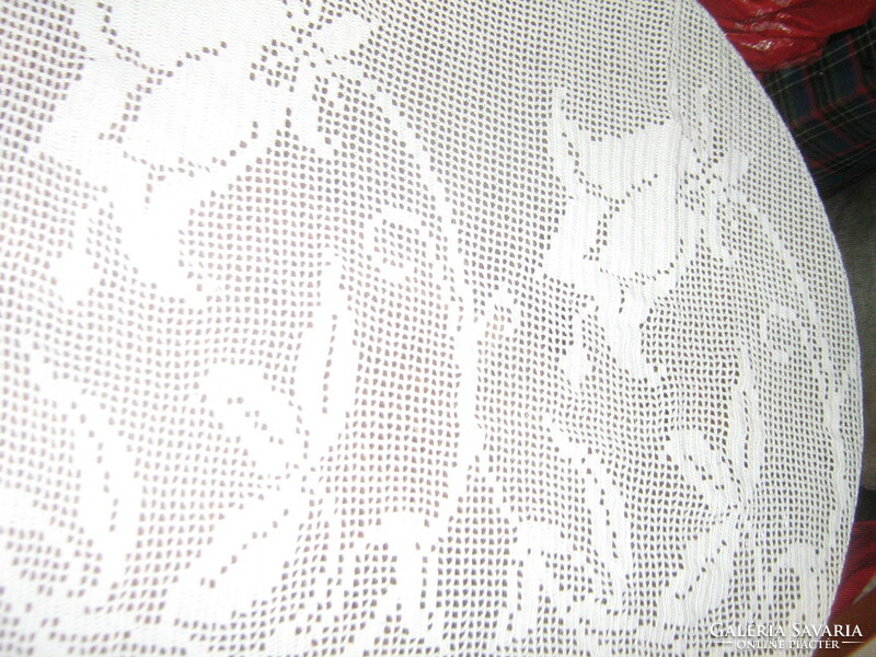 Beautiful antique hand-crocheted snow-white bluebell stained glass curtain or tablecloth