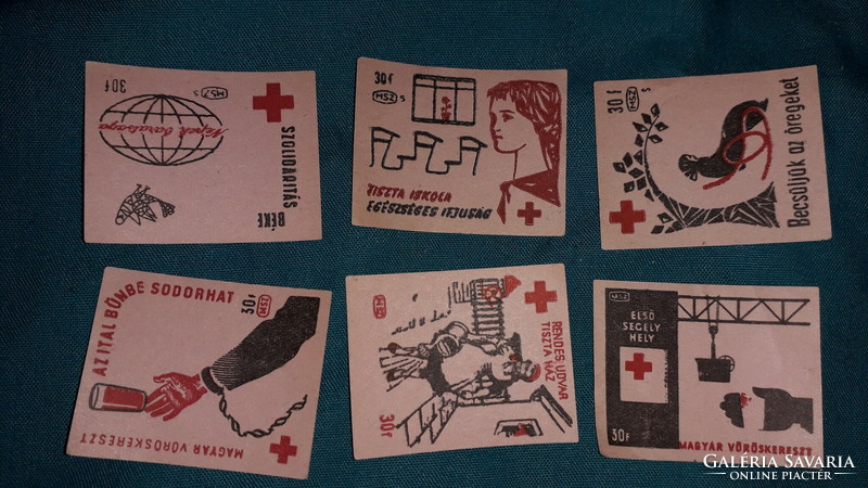 Old Hungarian match factory labels in the theme of the red cross, 6 pieces together according to the pictures 1.