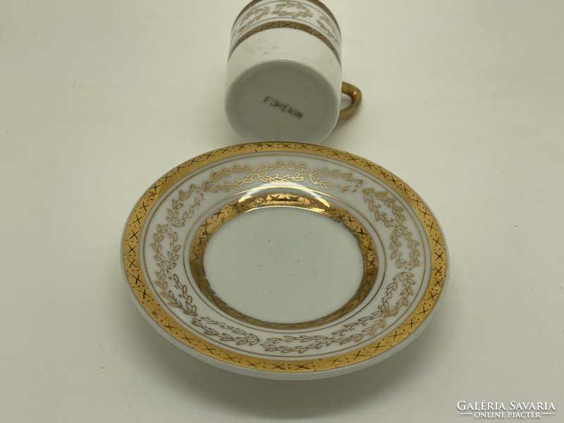 Antik Német porcelán csésze és kistányér fehér aranyozott