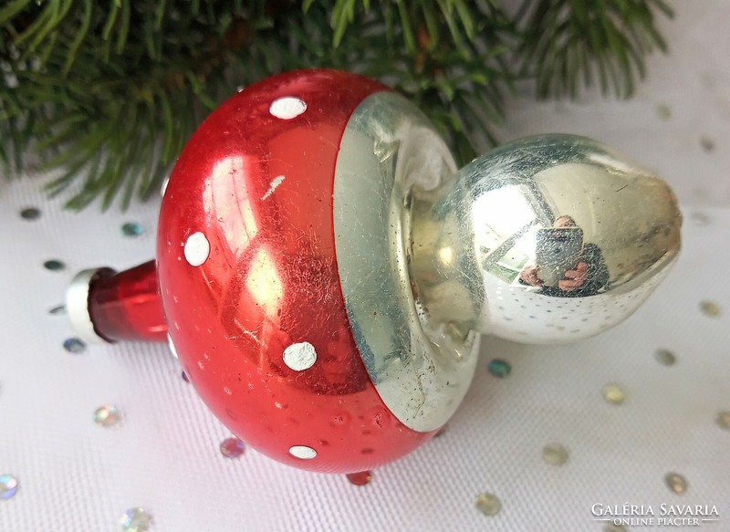 Régi üveg gomba karácsonyfa dísz 5x8.5cm