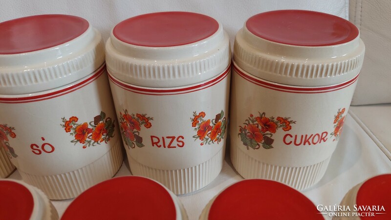 Set of 10 porcelain spice holders with Hungarian inscription