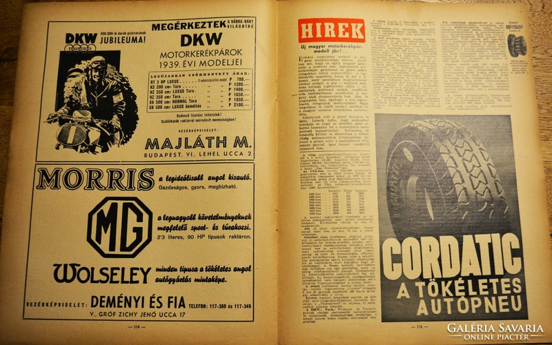 Autó Motor újság 1939 május 1. XI.évfolyam 6. szám Steyr 55 cikk Hanomag, Borgward, Wanderer reklám