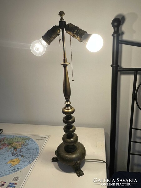 Antique French lion's foot copper lamp