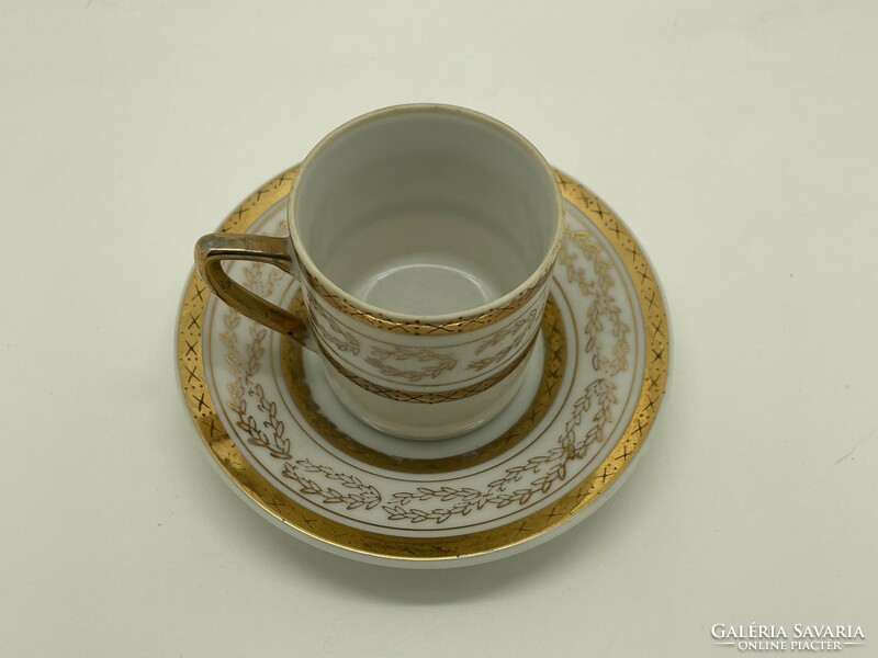 Antique German porcelain cup and small plate white gilded