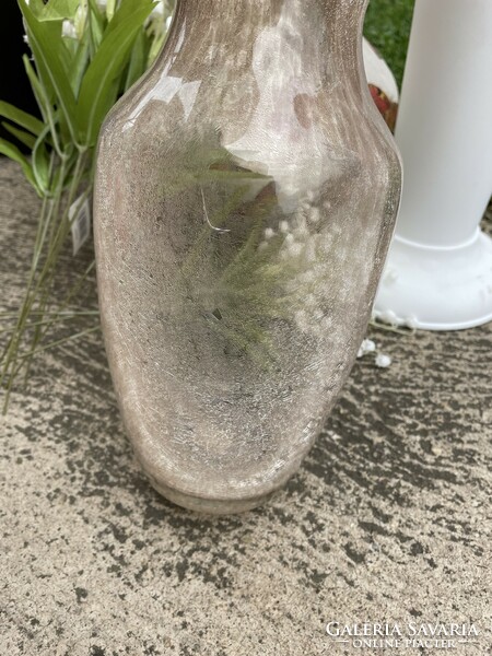 Beautiful rare veil glass from Karcagi, Berekfürdő 24.5 cm high vase for flowers, mid-century modern