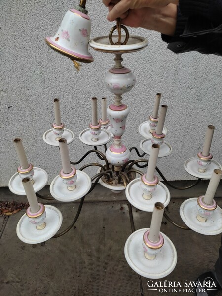 Large vintage Flemish chandelier with earthenware inserts