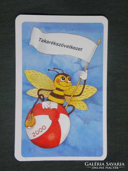 Kártyanaptár, Takarékszövetkezet, grafikai rajzos,humoros,reklám méh, 2000