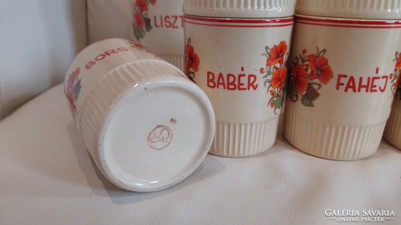 Set of 10 porcelain spice holders with Hungarian inscription