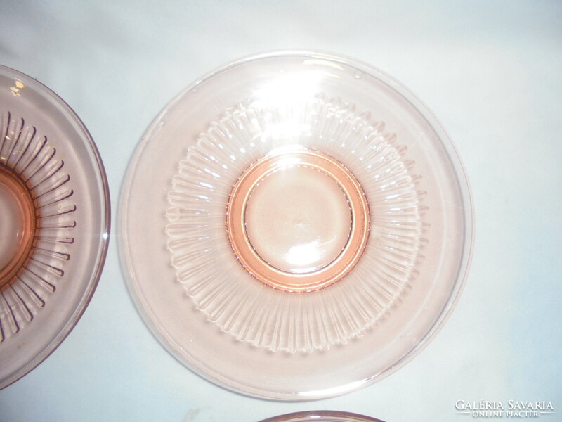 Old powder or salmon pink glass cake plate - four together