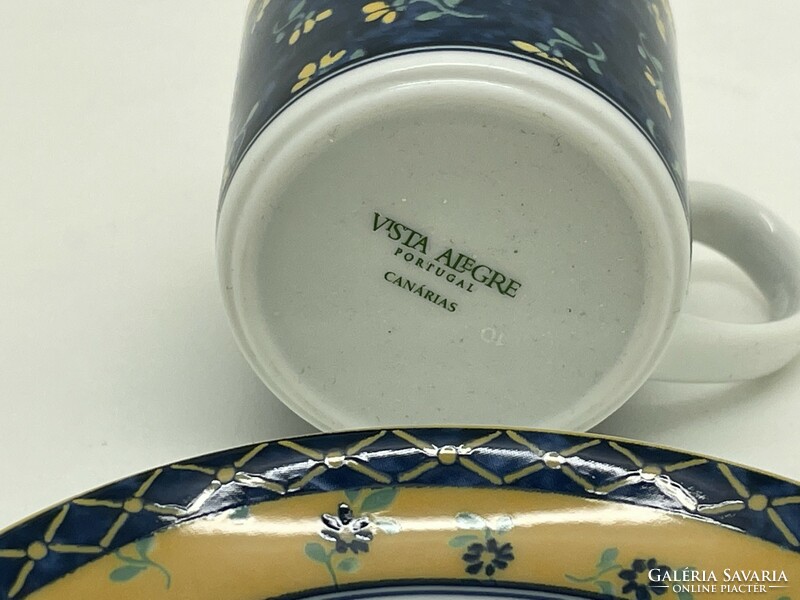 Portuguese vista alegre porcelain cup and saucer blue yellow