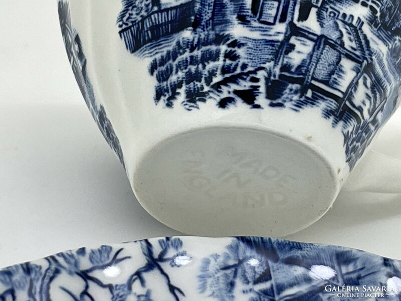 Antik Angol Spode porcelán csésze és kistányér kék fehér