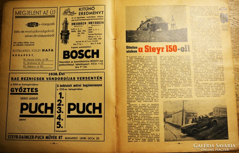 Autó Motor újság 1938 április 15. X.évfolyam 5. szám Steyr 150 Gyóni rekordkisérlet
