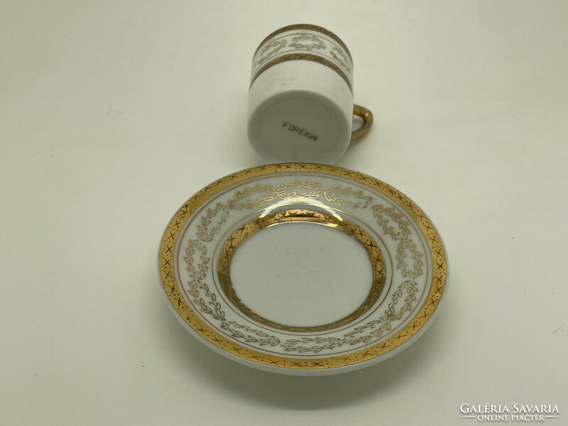 Antique German porcelain cup and small plate white gilded