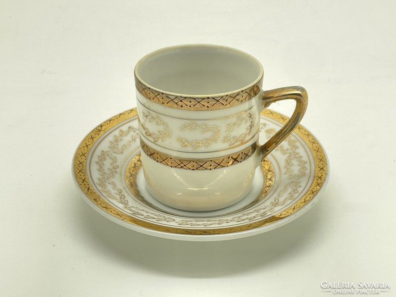 Antique German porcelain cup and small plate white gilded