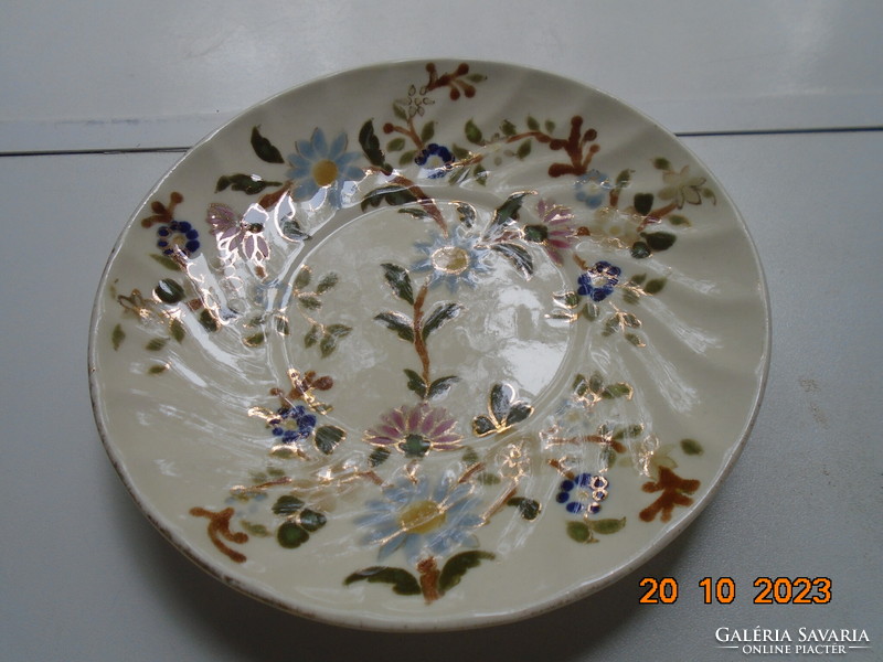 Antique Zsolnay family seal majolica plate with gold contoured floral designs