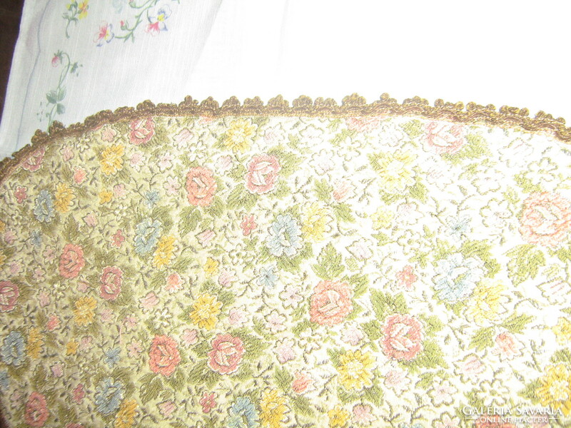Charming special vintage floral oval machine tapestry woven tablecloth